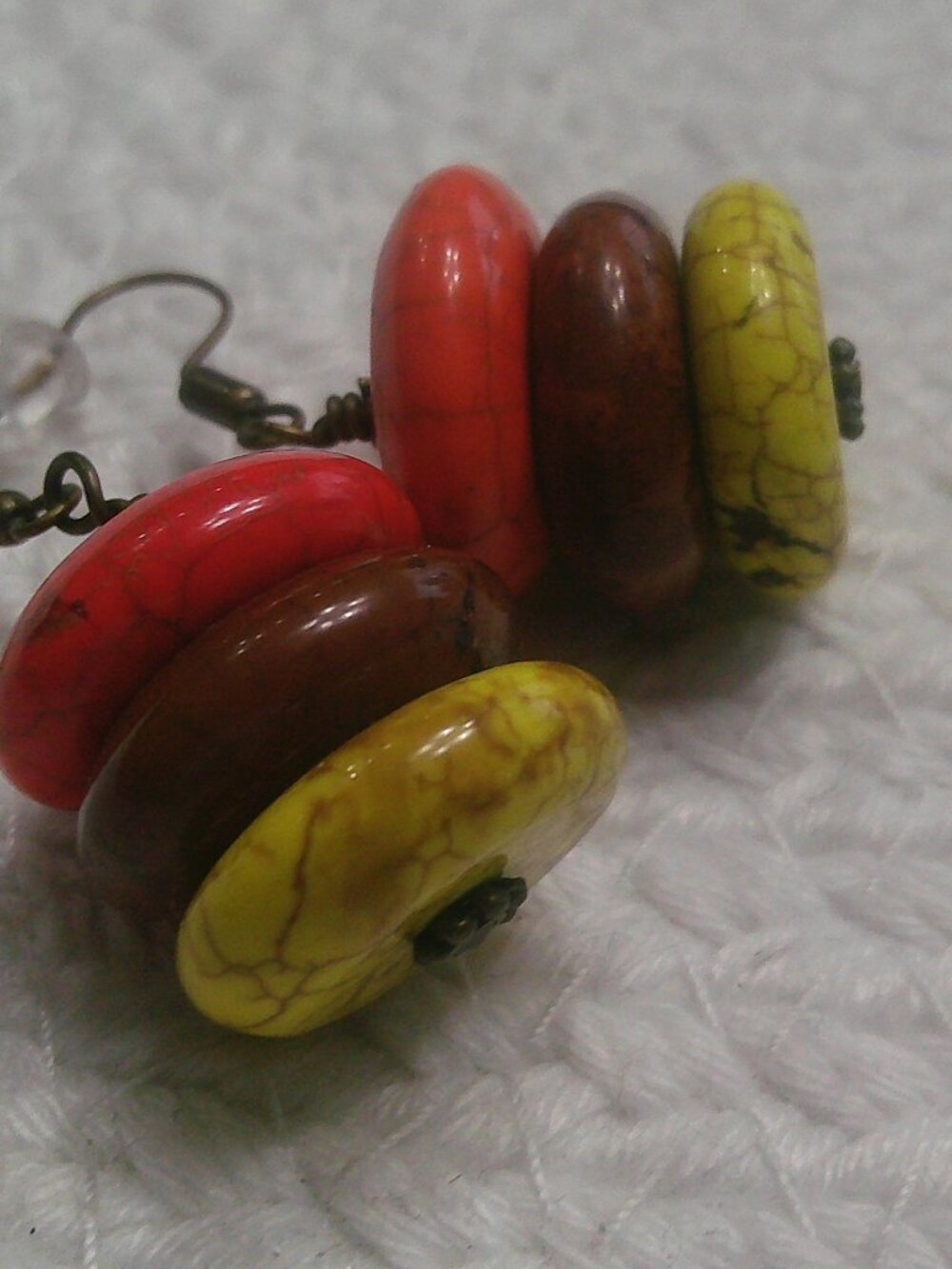 Rustic ORANGE, YELLOW & BROWN DYED HOWLITE Handmade Dangle Earrings #160F